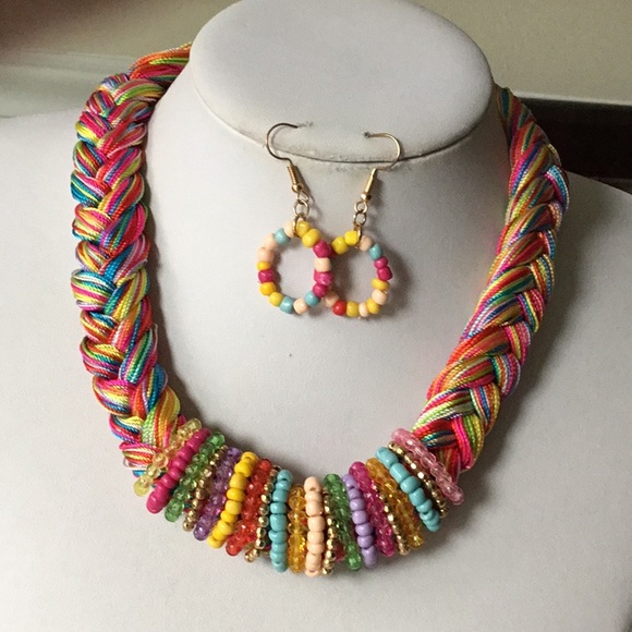 Multi color bead and braided thread bohemian set - Picture 1 of 3